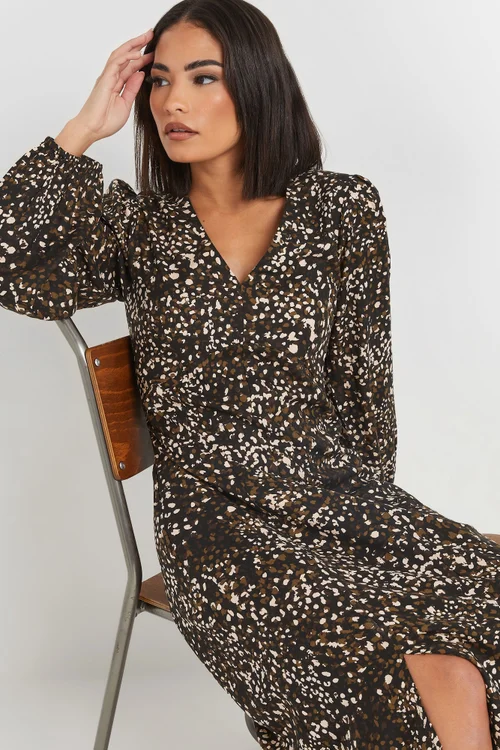 PixieGirl Petite Brown Abstract Spot Midi Tea Dress - 10 Image 4