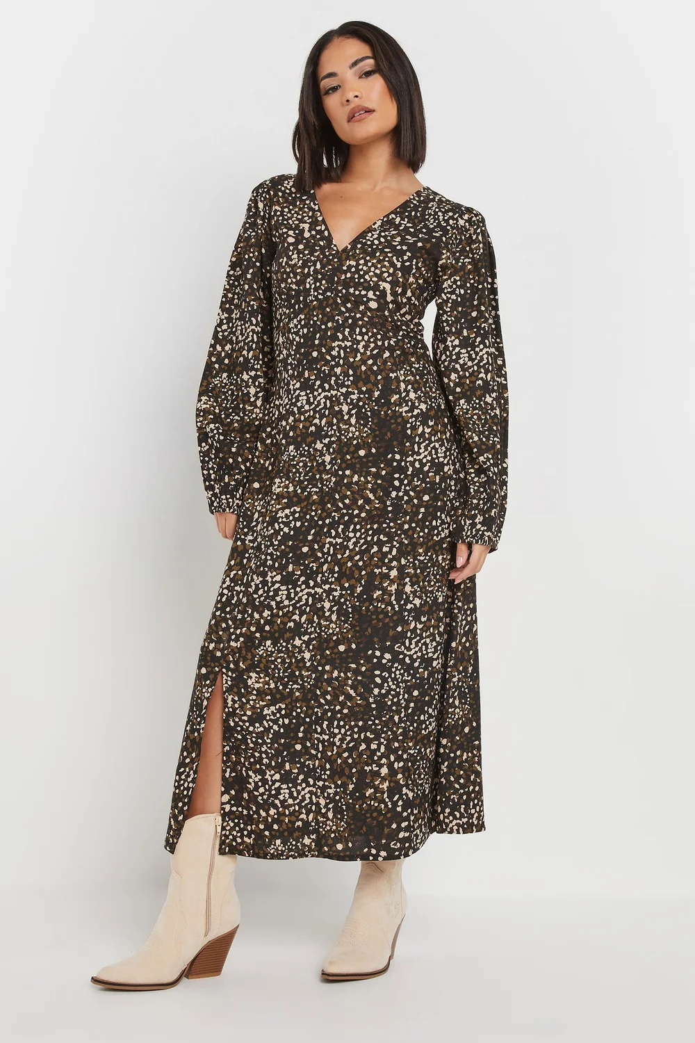 PixieGirl Petite Brown Abstract Spot Midi Tea Dress - 10 Image 1