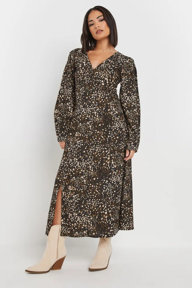 PixieGirl Petite Brown Abstract Spot Midi Tea Dress