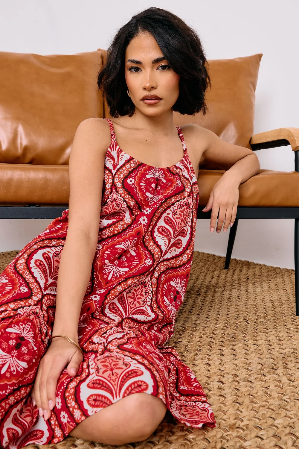 PixieGirl Petite Red Paisley Print Slip Midi Dress - 16 Image 2