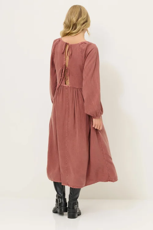 PixieGirl Petite Pink Woven Tie Back Smock Dress - 8 Image 3