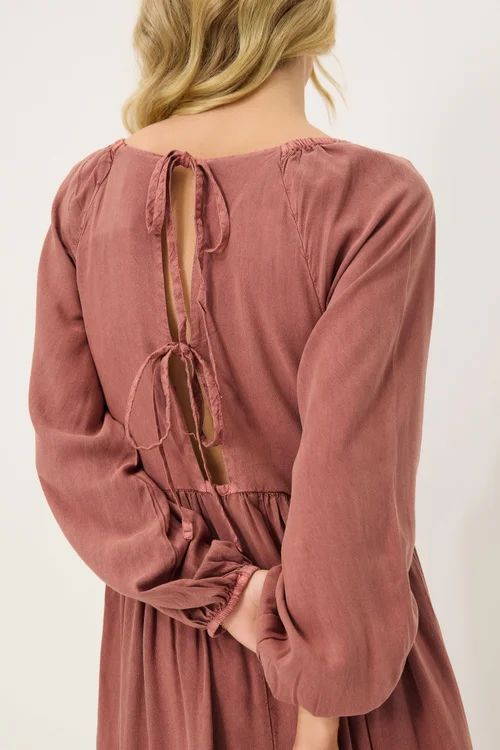 PixieGirl Petite Pink Woven Tie Back Smock Dress - 8 Image 4