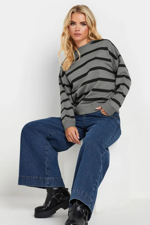 PixieGirl Petite Charcoal Grey Stripe Sweatshirt - 14 Image 1