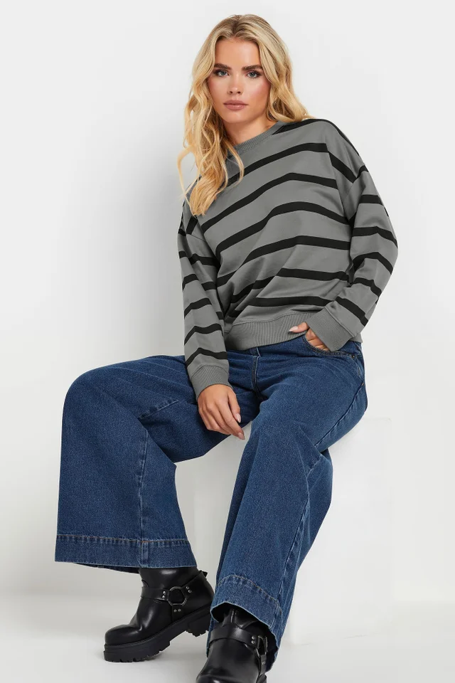 PixieGirl Petite Charcoal Grey Stripe Sweatshirt