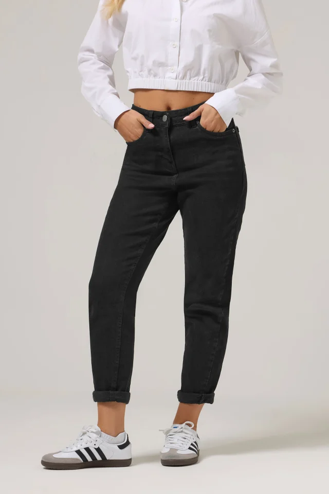 PixieGirl Petite Black Stretch Denim Mom Jeans