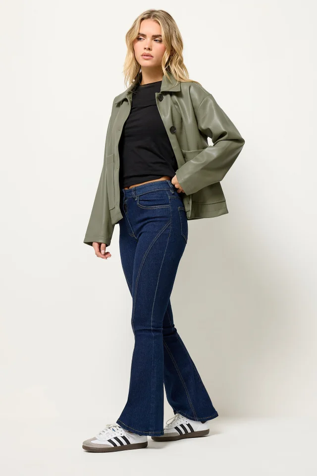 PixieGirl Petite Indigo Blue Seam Front Flared Jeans