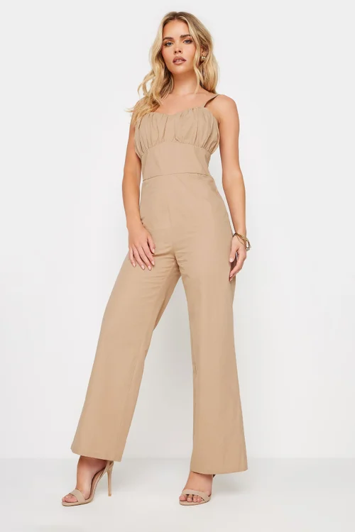 PixieGirl Petite Beige Brown Bust Detail Jumpsuit - Size 10 Image 1