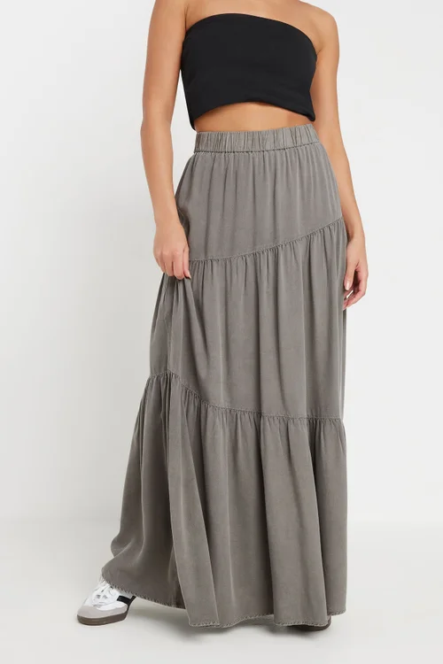 PixieGirl Petite Charcoal Grey Asymmetric Tiered Maxi Skirt - Size 10 Image 3