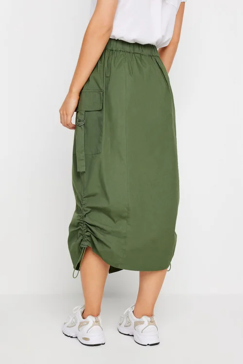 PixieGirl Petite Khaki Green Cargo Ruched Midi Skirt - Size 10 Image 3