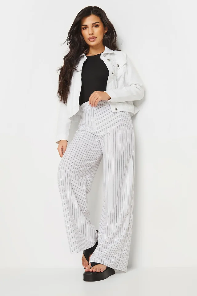 PixieGirl Petite White Pinstripe Wide Leg Trousers