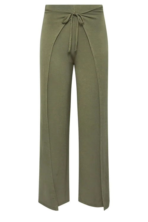 PixieGirl Petite Khaki Green Wide Leg Wrap Trousers - 12/L27 Image 5
