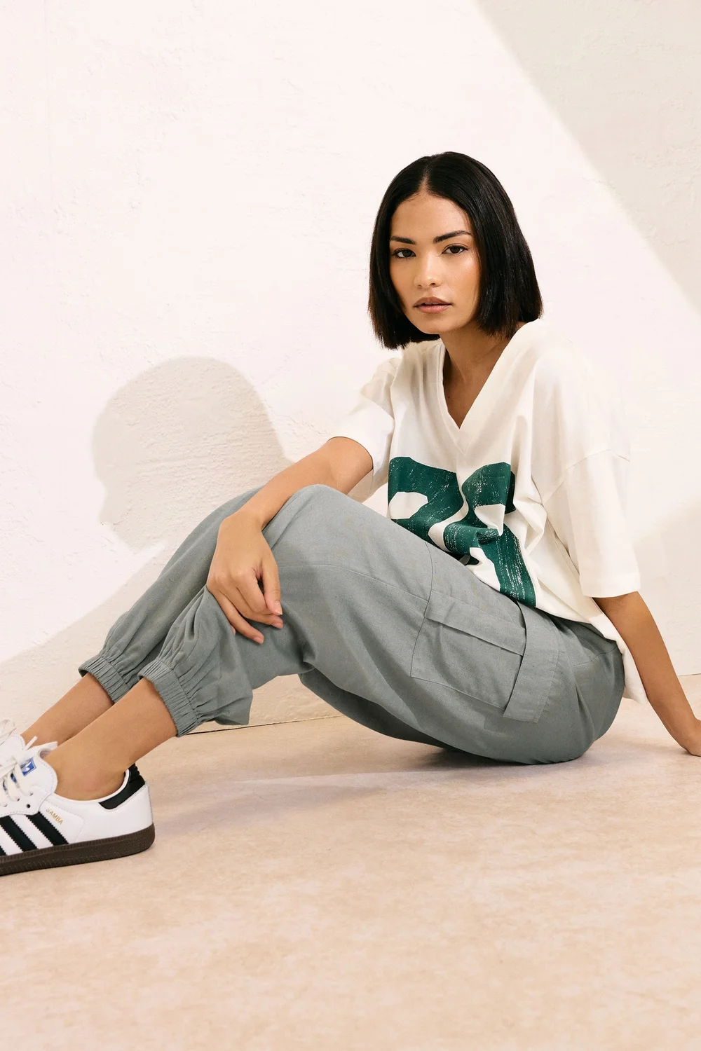 PixieGirl Petite Grey Linen Cargo Cuffed Joggers - 8 Image 2