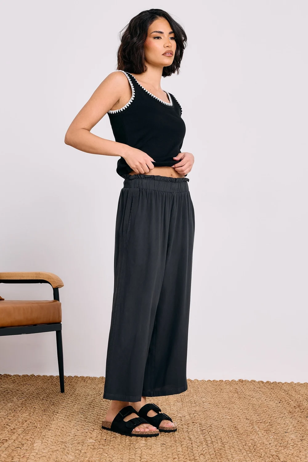 PixieGirl Petite Black Acid Wash Cropped Trousers - 10 Image 1