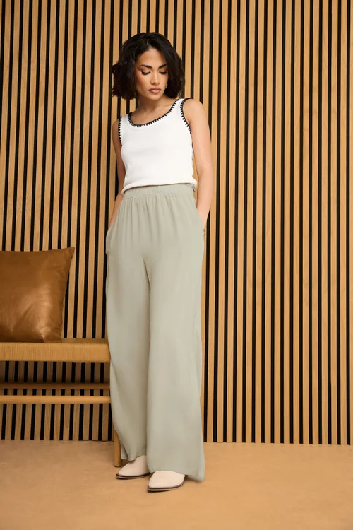 PixieGirl Petite Natural Brown Acid Wash Wide Leg Trousers - 18 Image 1