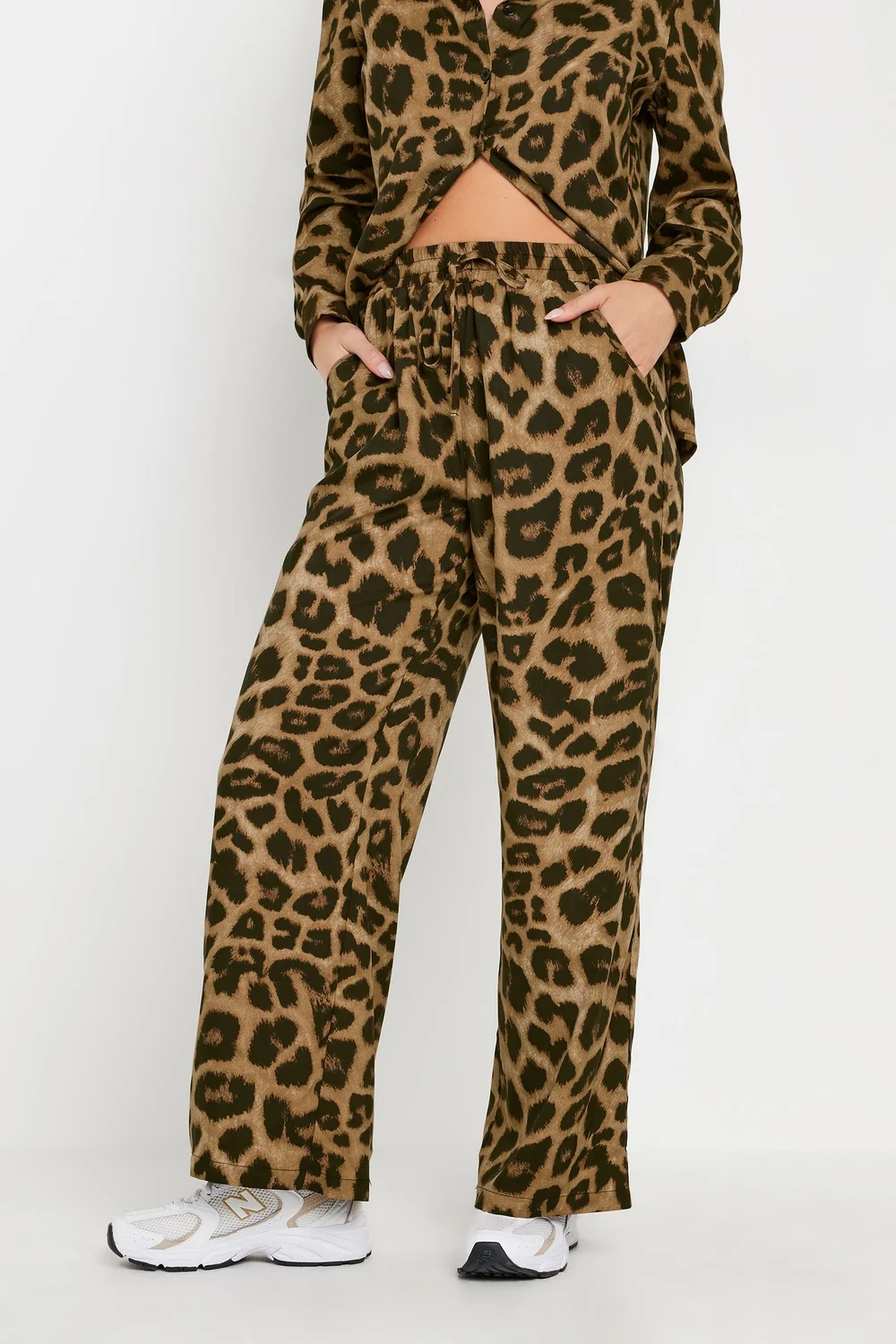 PixieGirl Petite Brown Leopard Print Drawstring Wide Leg Trousers - 6 Image 2