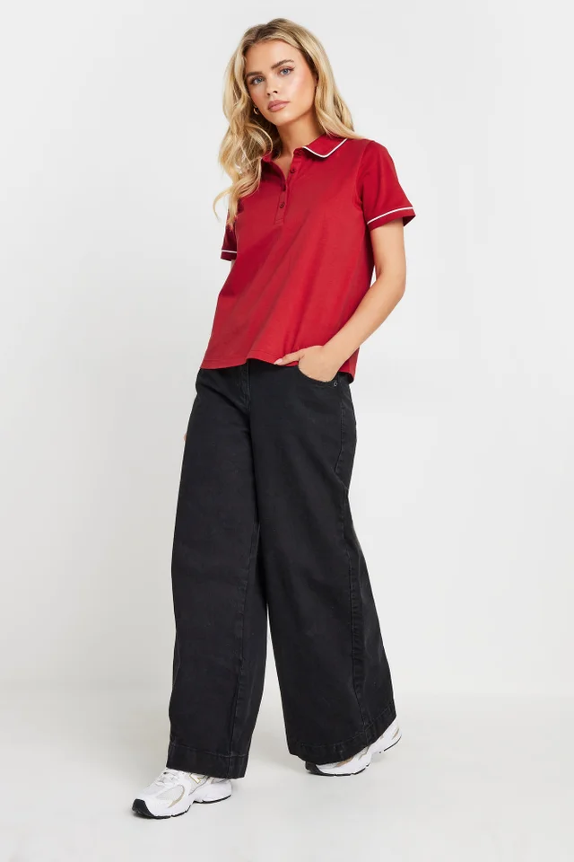 PixieGirl Petite Red Contrast Trim Polo Shirt