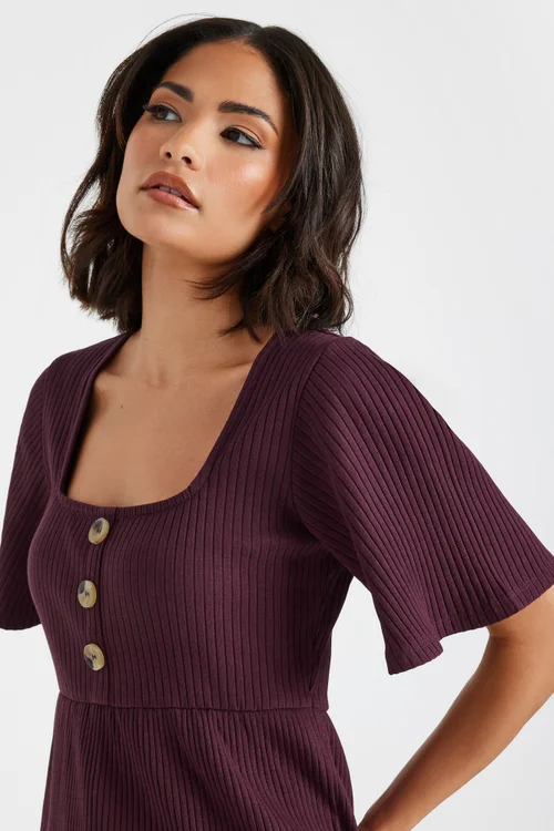 PixieGirl Petite Burgundy Red Ribbed Smock Top - Size 12 Image 4