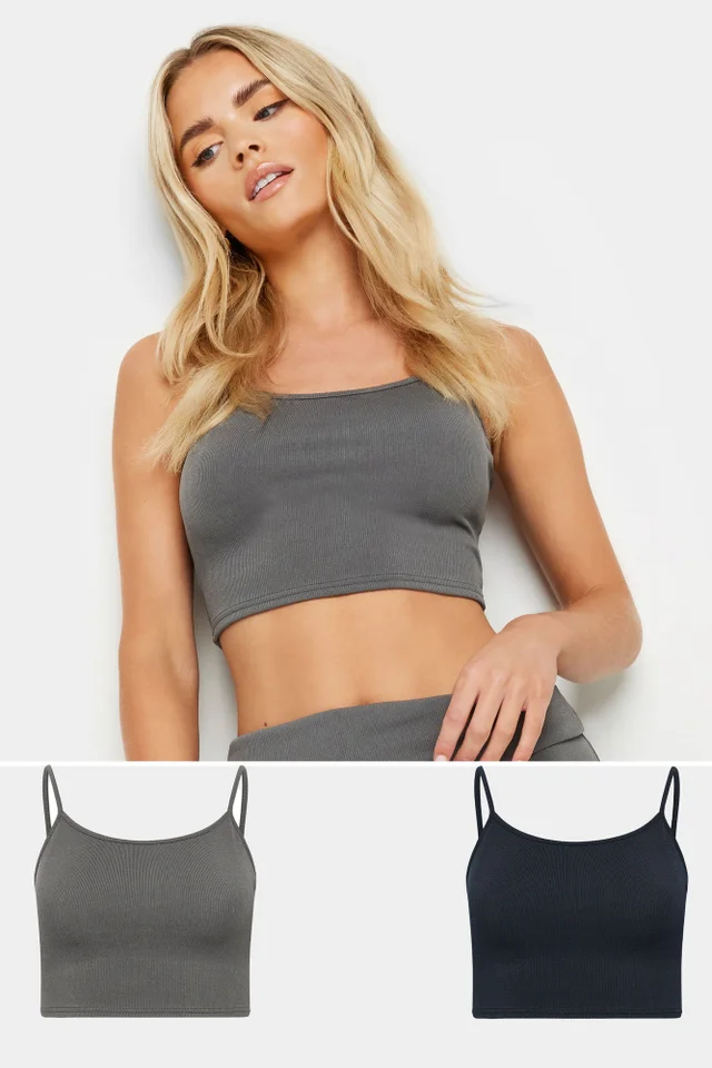 PixieGirl Petite 2 Pack Grey Ribbed Bralette Top