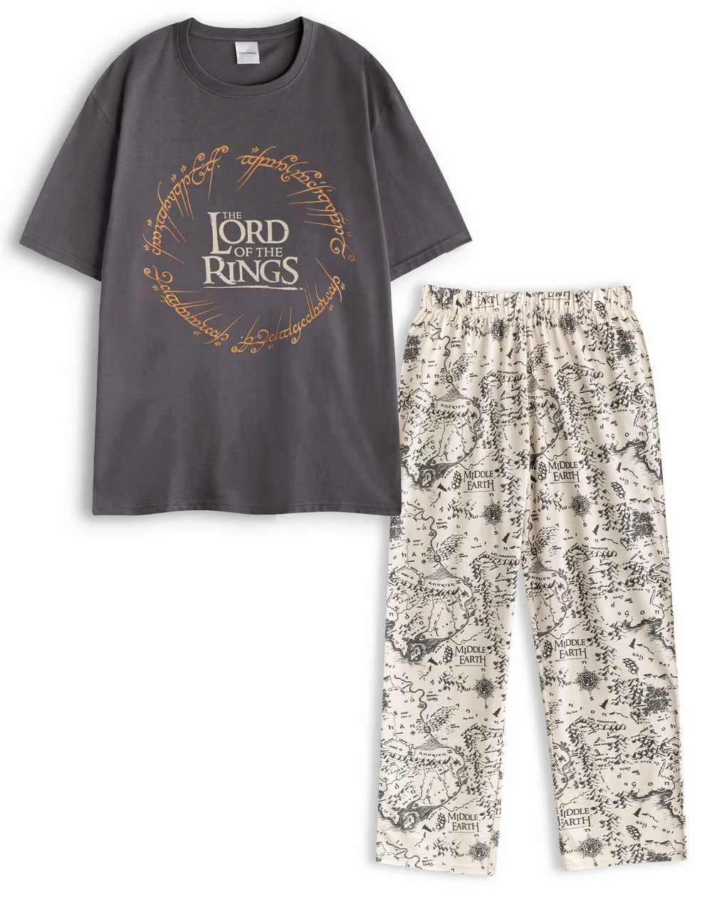 Vanilla Underground Lord Of The Rings Adults Black Logo Pyjama Set - Large Image 1