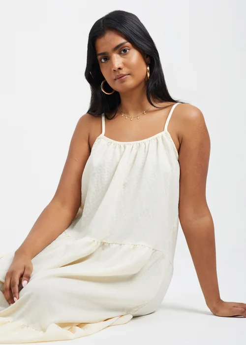 Brave Soul Cream Smock Tiered Midi Dress - S Image 4