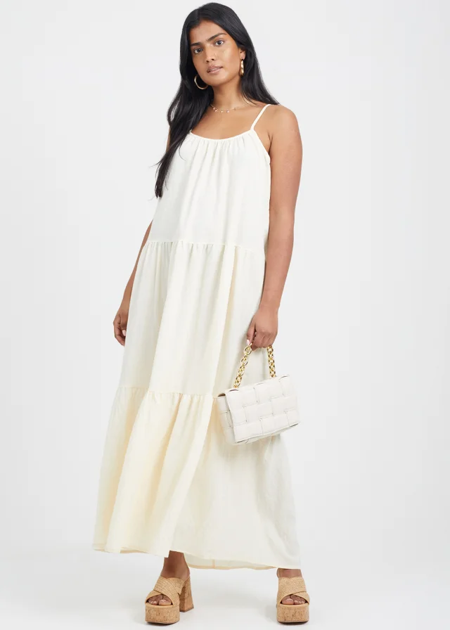Brave Soul Cream Smock Tiered Midi Dress