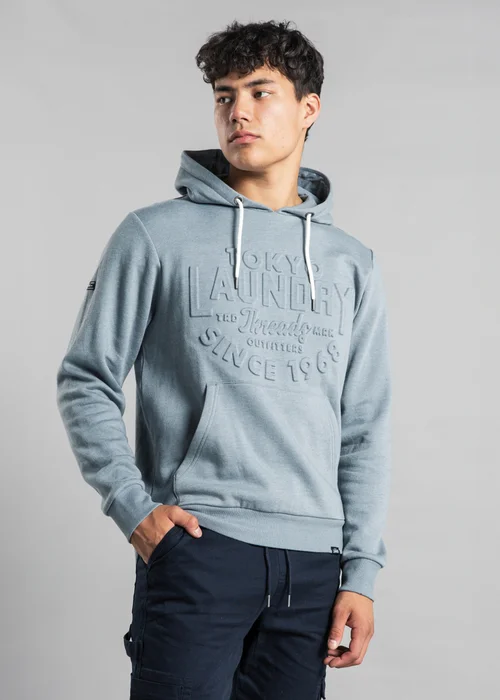 Tokyo Laundry Light Grey Cotton Blend Embossed Drawstring Hoody - Large Image 4