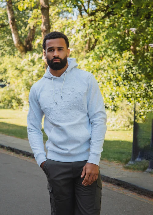 Tokyo Laundry Light Grey Cotton Blend Embossed Drawstring Hoody - Large Image 1