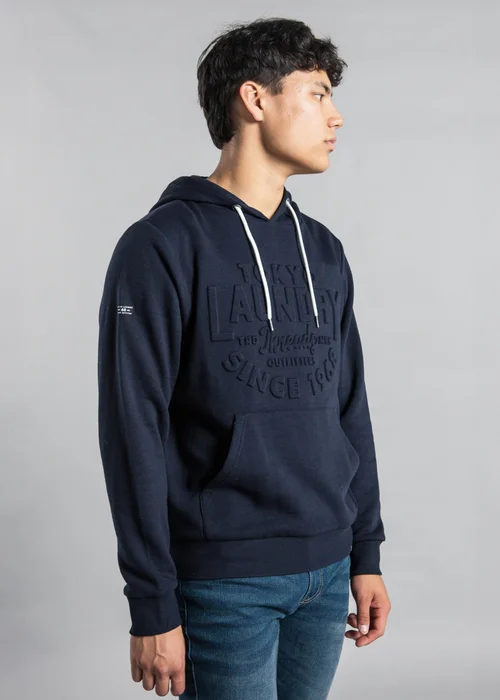 Tokyo Laundry Navy Cotton Blend Embossed Drawstring Hoody - Extra Large Image 4