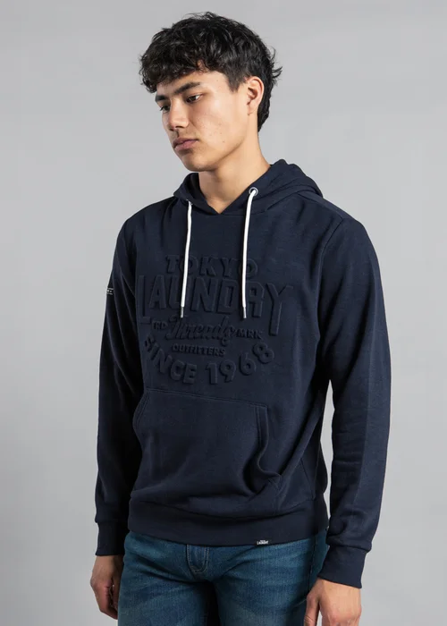 Tokyo Laundry Navy Cotton Blend Embossed Drawstring Hoody - Extra Large Image 1