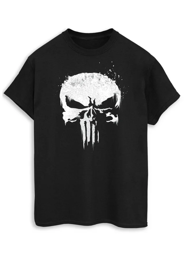 Spiral Galaxy Marvel Punisher Skull Logo Black Graphic T-Shirt