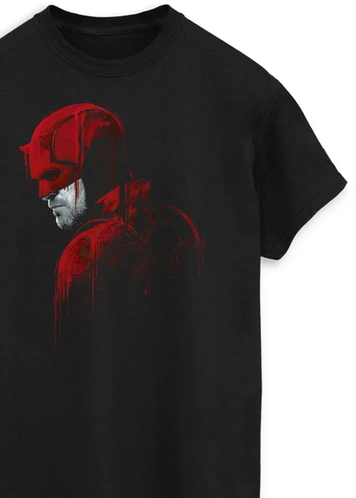 Spiral Galaxy Marvel Daredevil Side Profile Drip Black Graphic T-Shirt - Extra Large Image 2