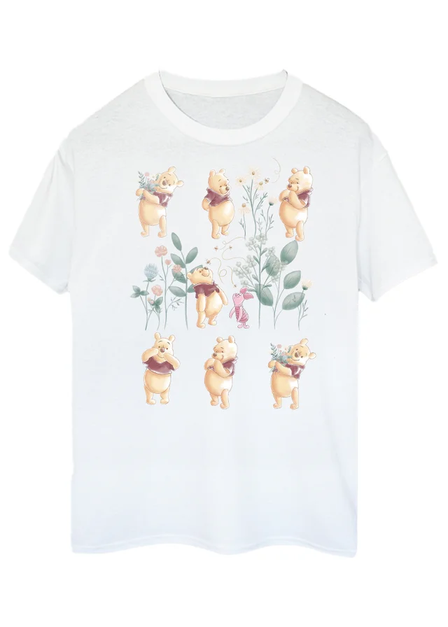 Spiral Galaxy Disney Winnie The Pooh Flower Grid White Boyfriend Fit Graphic T-Shirt