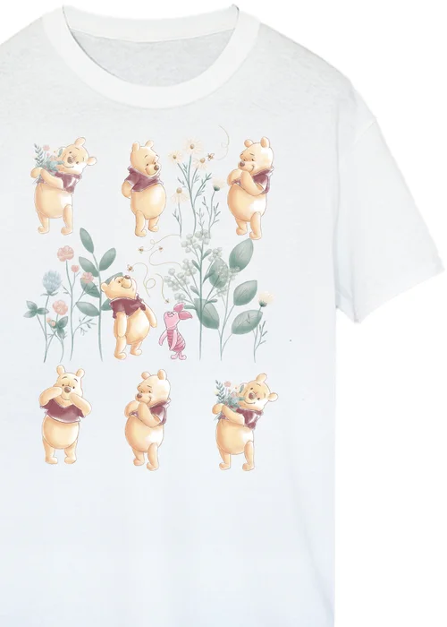 Spiral Galaxy Disney Winnie The Pooh Flower Grid White Boyfriend Fit Graphic T-Shirt - Large Image 2