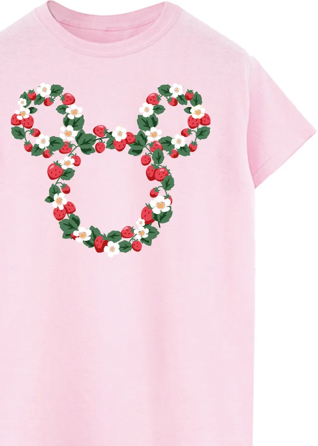 Spiral Galaxy Disney Mickey Mouse Strawberry Head Light Pink Boyfriend Fit Graphic T-Shirt