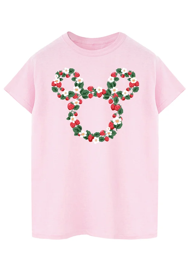 Spiral Galaxy Disney Mickey Mouse Strawberry Head Light Pink Boyfriend Fit Graphic T-Shirt
