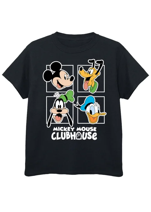 Disney Mickey Clubhouse Head Squares Kids Black Graphic T-Shirt (3-13 Years) - Age 5-6 Years Image 1