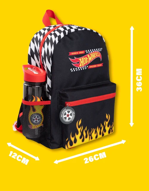 Vanilla Underground Hot Wheels Checkerboard Flame Kids Black 4 Piece Backpack Set - One Size Image 3