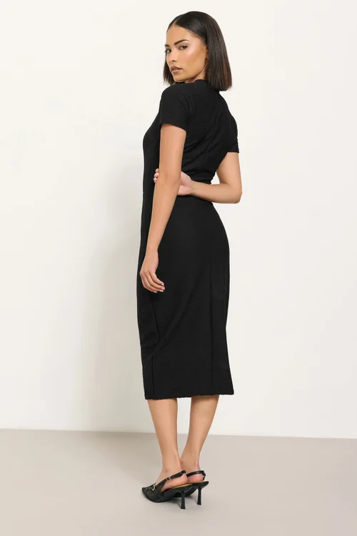 PixieGirl Petite Black Twist Neck Textured Midi Dress - 14 Image 3