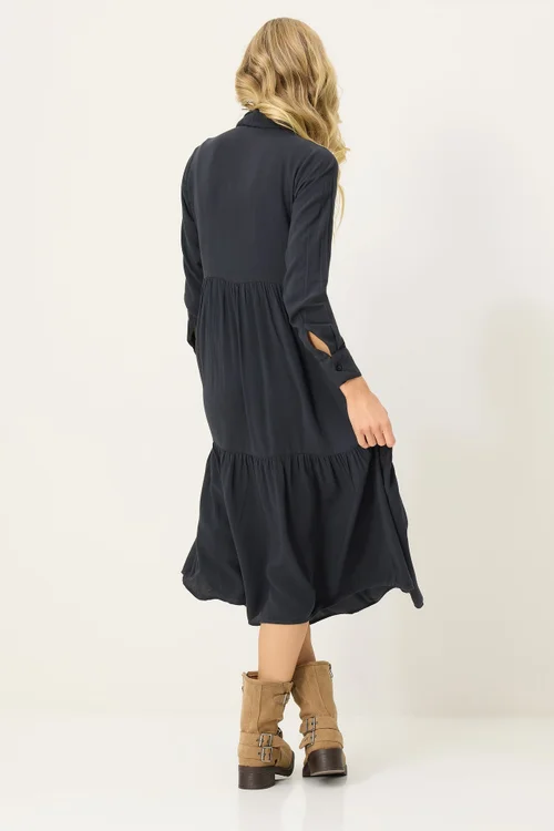 PixieGirl Petite Black Acid Wash Tiered Smock Dress - 14 Image 3