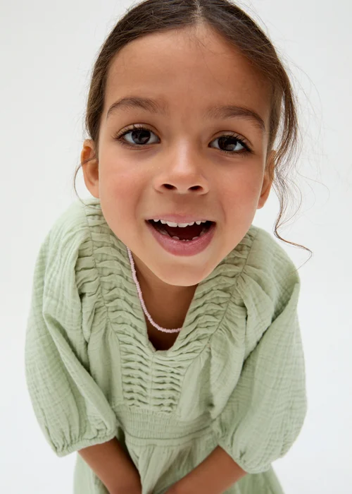 Raffya Kids Green Soipoi Ruched V-neck Dress (3-9 Years) - 3 Yrs Image 3