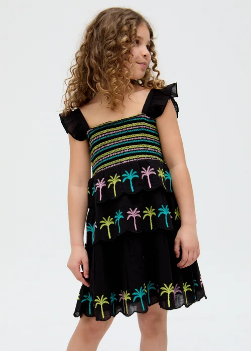 Raffya Kids Black Rose Ruffle All Over Embroidered Dress (3-9 Years) - 9 Yrs Image 2