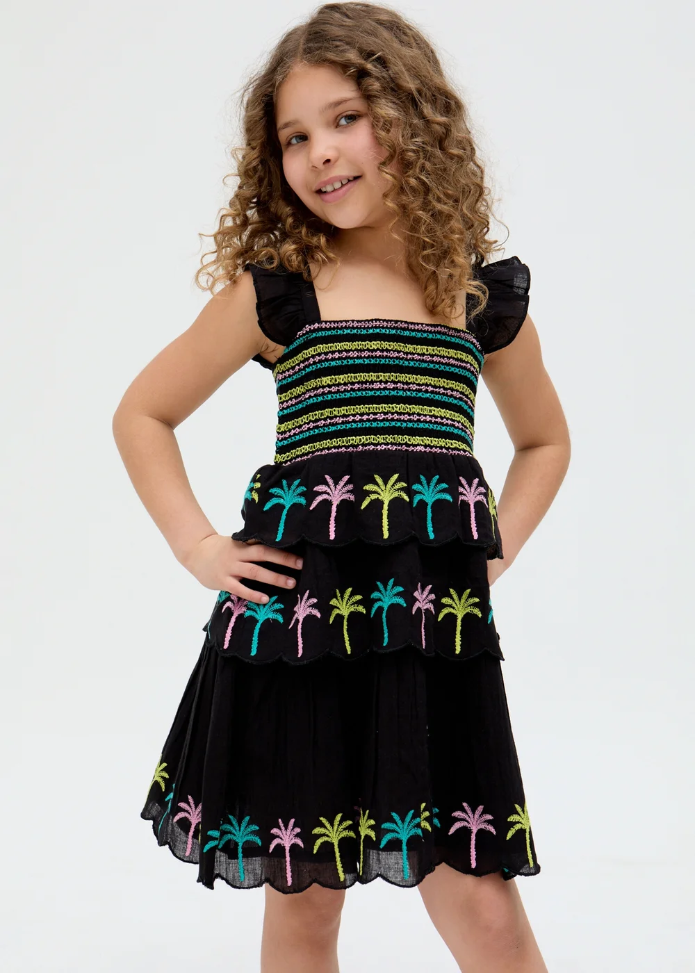 Raffya Kids Black Rose Ruffle All Over Embroidered Dress (3-9 Years) - 9 Yrs Image 1