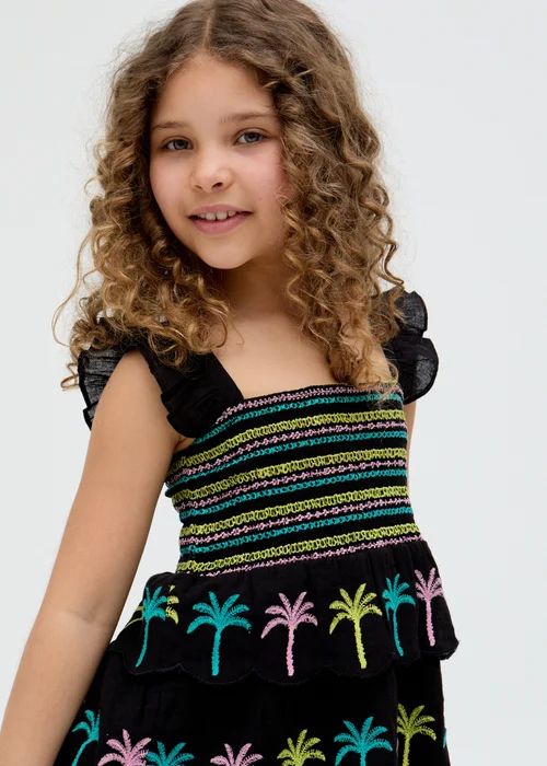 Raffya Kids Black Rose Ruffle All Over Embroidered Dress (3-9 Years) - 9 Yrs Image 3