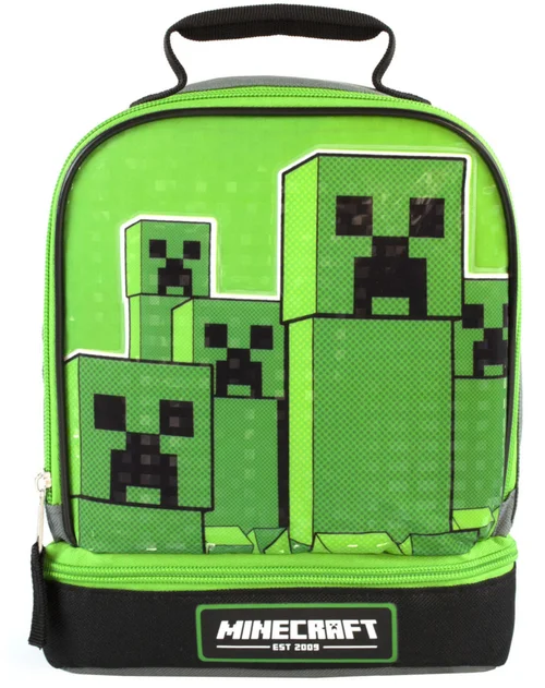 Vanilla Underground Minecraft Creeper Compartment Zip Green Lunchbag - One Size Image 1