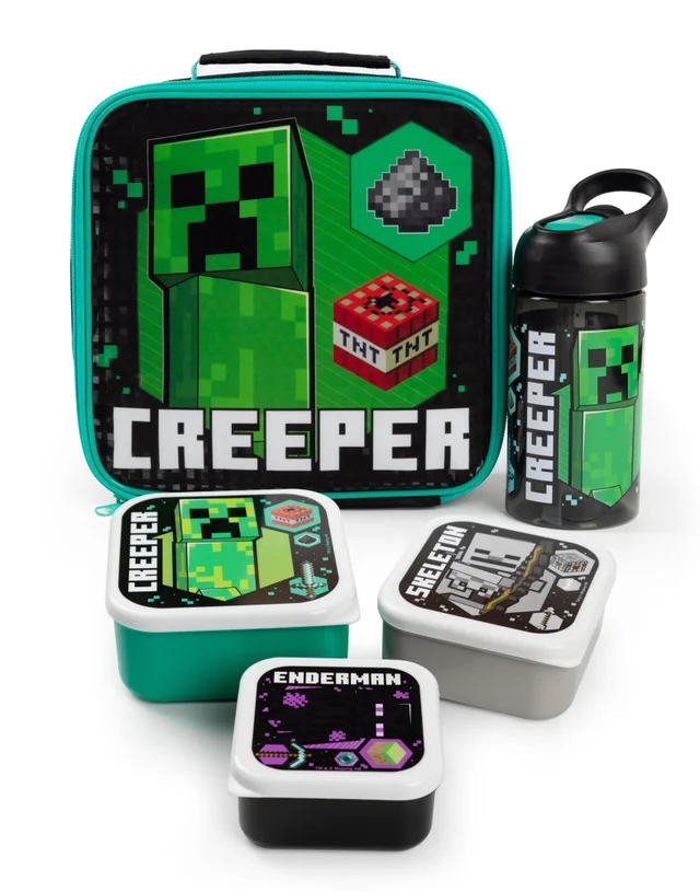 Vanilla Underground Minecraft Creeper 5 Piece Lunch Bag Set