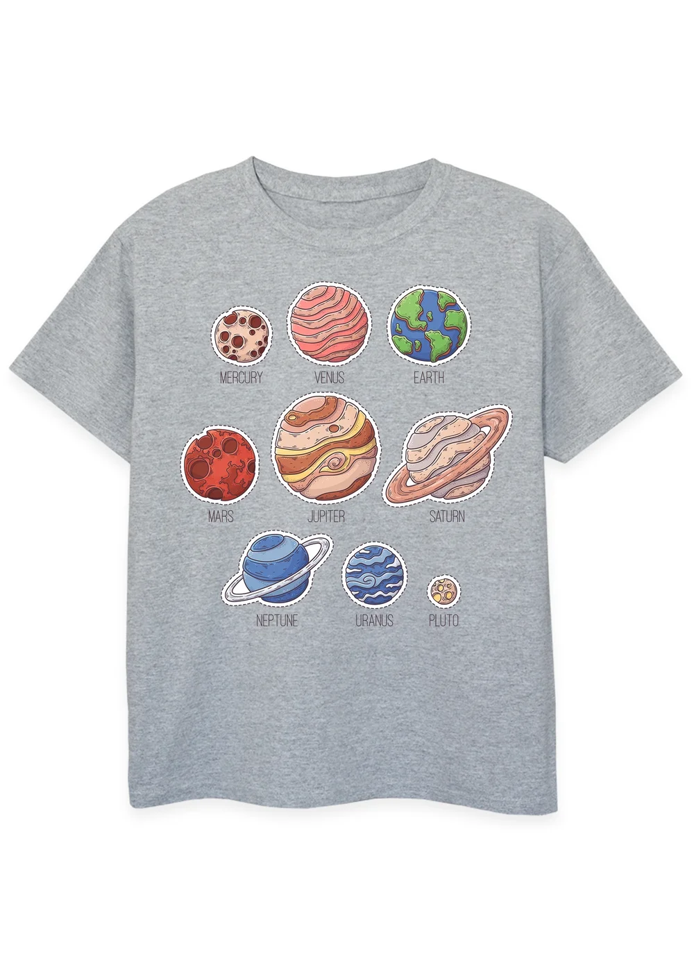 Ada & Ted Space Solar System Kids Heather Grey T-Shirt (3-13 Years) - Age 12-13 Years Image 1
