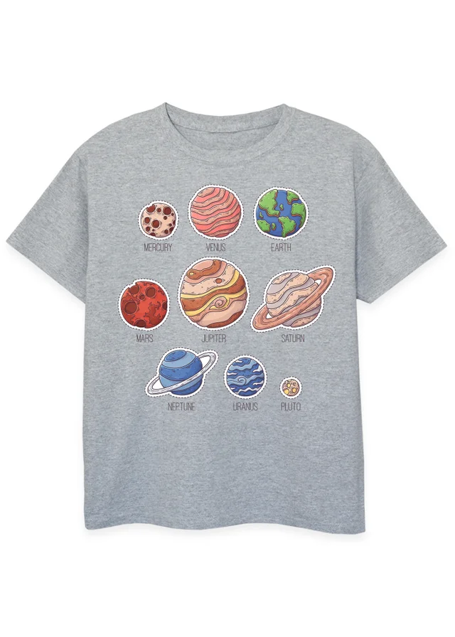 Ada & Ted Space Solar System Kids Heather Grey T-Shirt (3-13 Years)