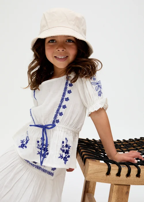 Raffya Kids White Ally Peplum Embroidered Blouse (3-9 Years) - Age 8 Years Image 3