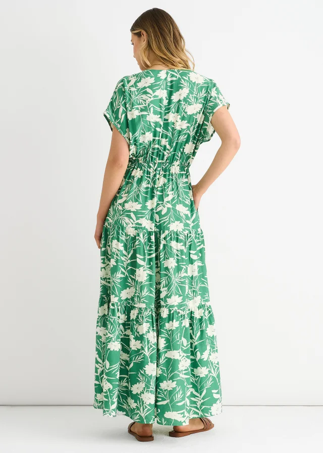 Gini London Green Floral Elastic Waist Maxi Dress