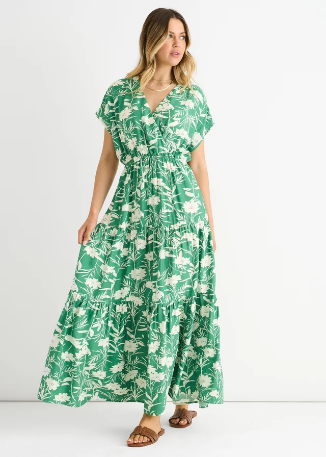 Gini London Green Floral Elastic Waist Maxi Dress